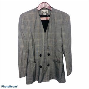 Christian Dior Vintage Plaid Check Button Blazer 8 Retro Double Structured Black